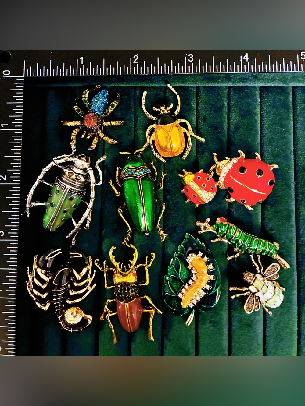 Lot of 11 Bug Insect Brooches Rhinestone Beetle Scorpion Ladybug
